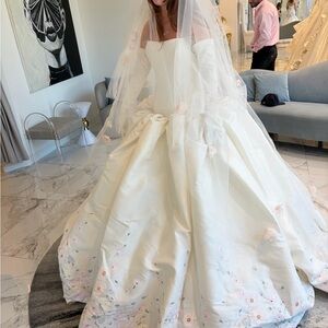 Nicole and Felicia drop waist Ball Gown Wedding Dress with Delicate Pink Floral